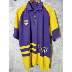 Vintage Pro Player Los Angeles Lakers Shirt Mens XL 1/2 Zip Embroidered Shooting
